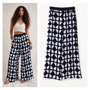 Womens Wide Leg Sheer Pants Size 1X Bohemian Beachy Coastal Flowy Retro Festival